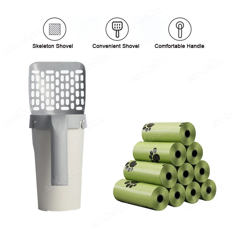 Self-Cleaning Cat Litter Scoop with Waste Bag Dispenser