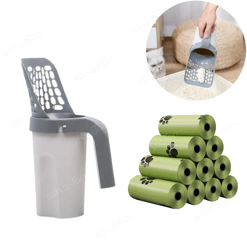 Self-Cleaning Cat Litter Scoop with Waste Bag Dispenser