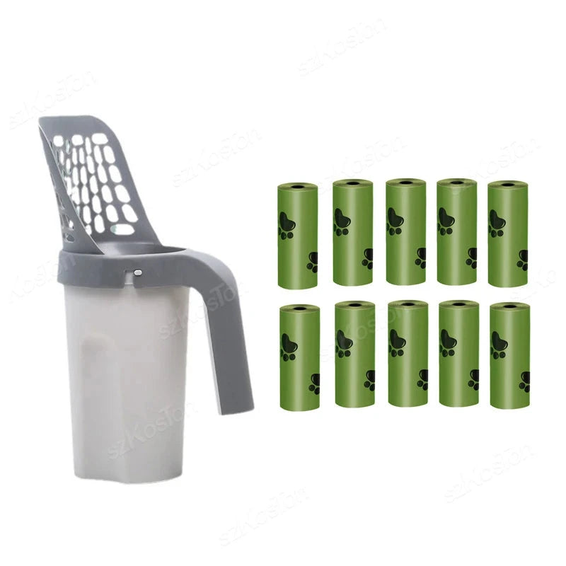 Self-Cleaning Cat Litter Scoop with Waste Bag Dispenser