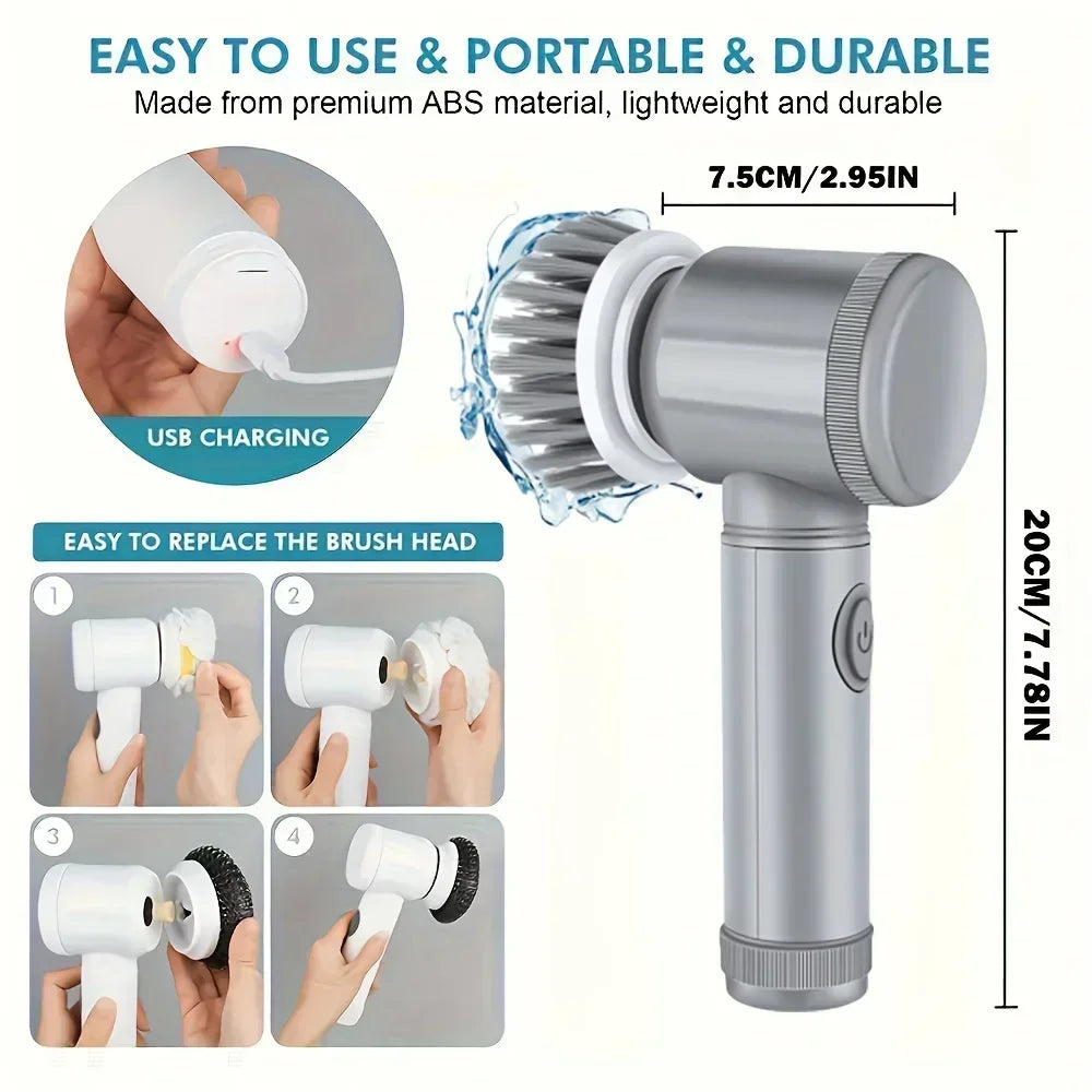 Cordless Electric Spin Scrubber - 5 Brush Heads