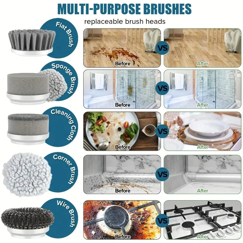 Cordless Electric Spin Scrubber - 5 Brush Heads